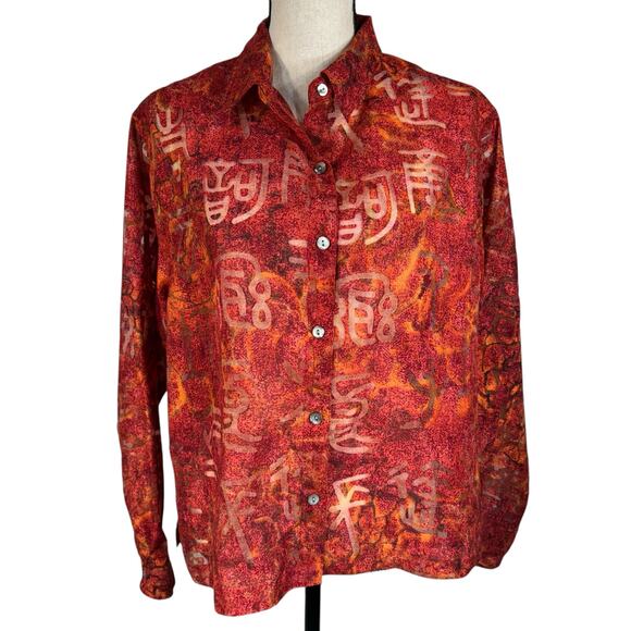 Chico’s SZ 2 (Large) Top Button-Up Semi-Sheer Long Sleeve Lightweight Slits - Picture 1 of 8